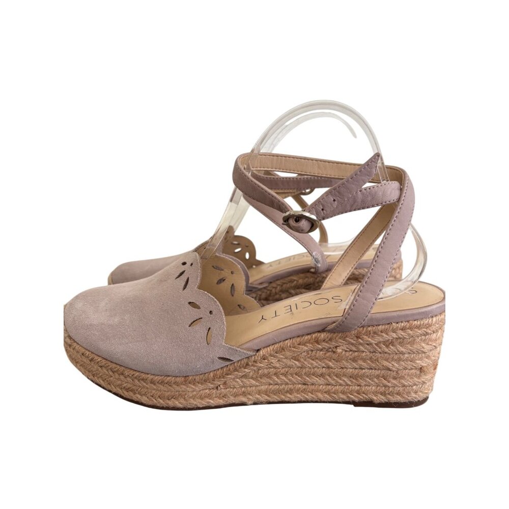 Sole Society Calysa Mauve Espadrille Wedge Sandals Laser-Cut Detail Womens 9.5
